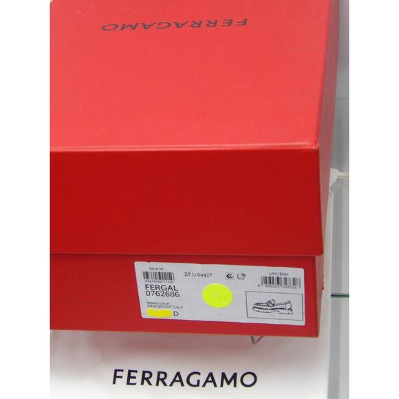 NIB FERRAGAMO BLACK LEATHER FERGAL LUG SOLE LOGO LOAFERS 10.5 D ITALY